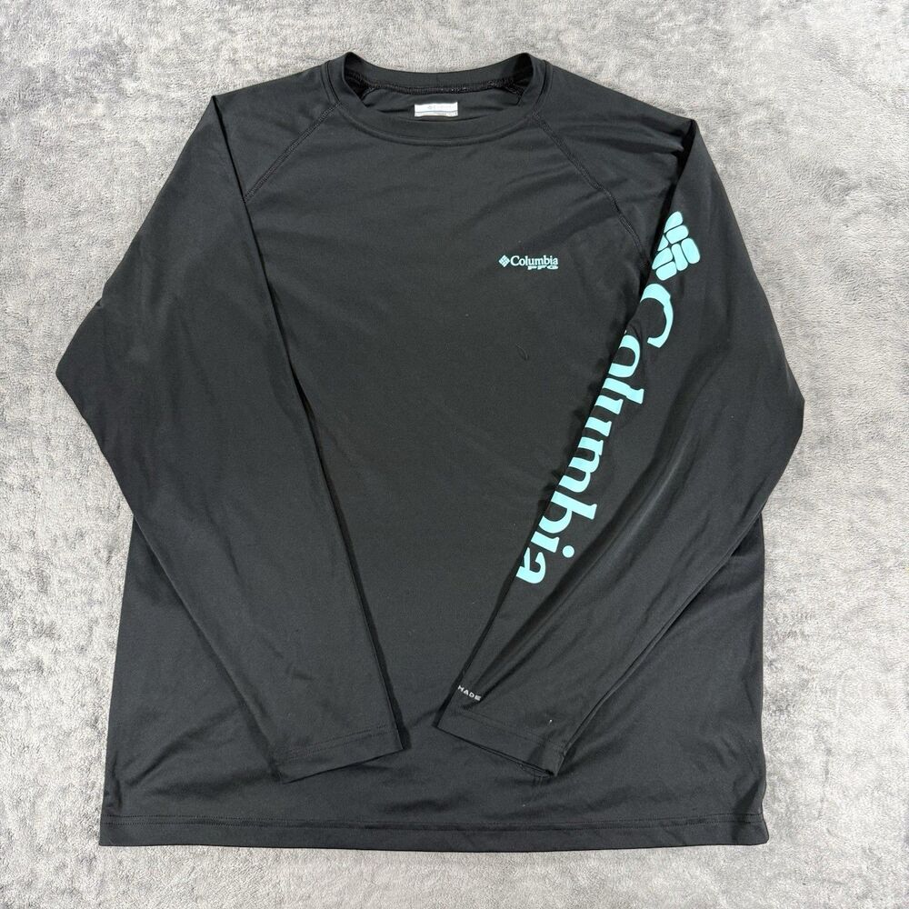 Columbia PFG Terminal Tackle Shirt Mens XL Black Teal Long Sleeve Fishing UPF